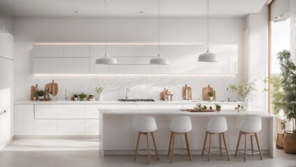 Fototapeta na wymiar photo of the kitchen with a clean and beautiful white minimalist made by AI generative