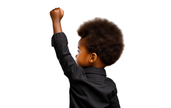 African American kid with his fist raised, cut out. Black history month concept