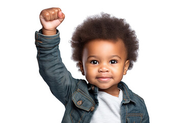 African American kid with his fist raised, cut out. Black history month concept
