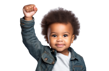 African American kid with his fist raised, cut out. Black history month concept