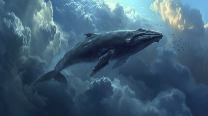 Fototapeta premium whale on the sky, fantasy world