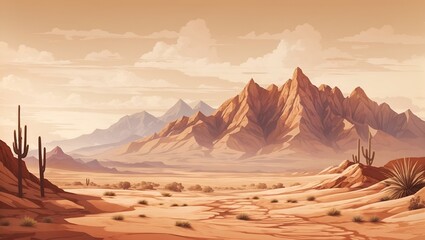 Fototapeta na wymiar illustration of a dry and barren desert made by AI generative