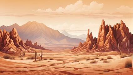 illustration of a dry and barren desert made by AI generative - obrazy, fototapety, plakaty
