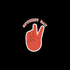  Sticker.Hand and finger. Optimist day. Vector ,flat, retro illustration.