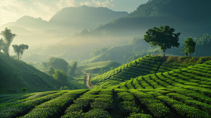 Fototapeta na wymiar tea plantation on the mountain