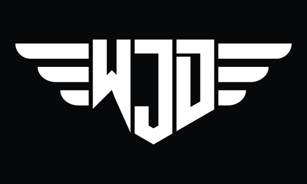 WJD three letter logo, creative wings shape logo design vector template. letter mark, word mark, monogram symbol on black & white.	