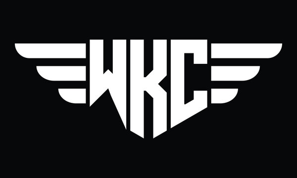 WKC three letter logo, creative wings shape logo design vector template. letter mark, word mark, monogram symbol on black & white.	
