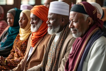 Leaders from various faiths engaged in interfaith dialogue, promoting peace, tolerance, unity, and harmony among cultures, showcasing friendship across religions, Generative AI