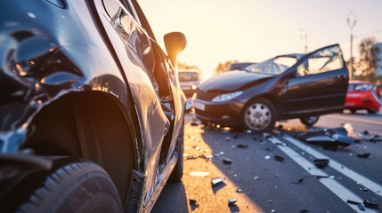 Two Cars Collided, Highlighting Damage with Rear-End Focus. Uninsured, traffic accident, and the concept of insecurity - obrazy, fototapety, plakaty