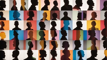 illustration of silhouettes of people with different shapes and colors made by AI generative