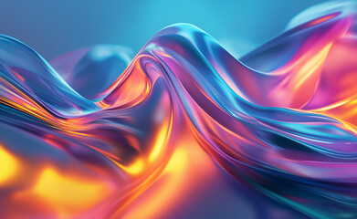 Abstract fluid 3D render iridescent modern retro futuristic dynamic wave