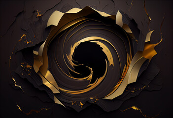 Black and gold swirling abstract wave background.