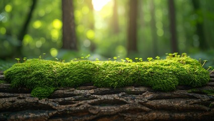 A log with moss growing on it lay on the ground in the forest