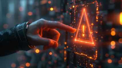 Businessman hand touching alert button