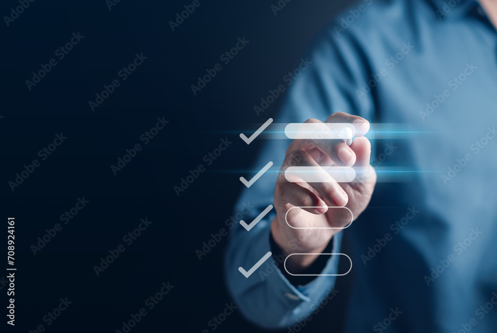 Aufkleber Digital Guarantee Checkmark, business checking quality assurance QA or QC management, certification Standardization, certification. Compliance to regulations service and standards