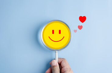 Focus happy smile face with love emotion feeling. mental health positive thinking and growth mindset, mental health care recovery to happiness emotion.