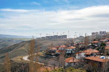 Buildings under construction in a site near the shanty town district in Ankara, Turkey.