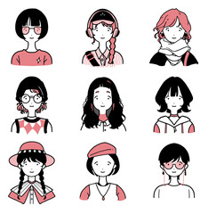 おしゃれな若い女性アイコンセット