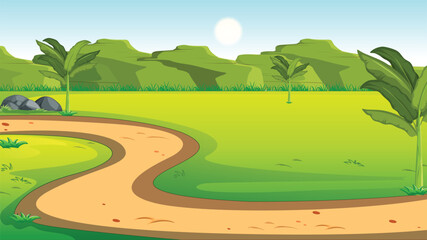 Obraz premium Forest Background Vector with road cartoon background with road vector background for cartoon vector