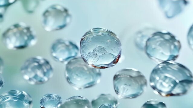 transparent droplets hovering as if in zero gravity, with a play of light and shadow visible.