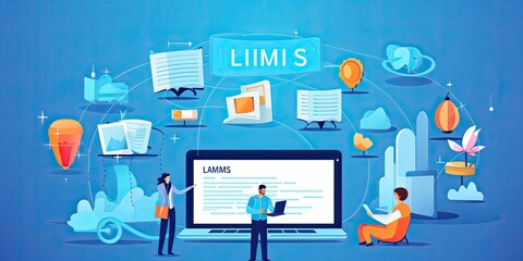 LMS - Learning Management System concept. Online learning platform. HR manager planning and analysis corporate learning management system to streamline content delivery and measure the effectiveness - obrazy, fototapety, plakaty