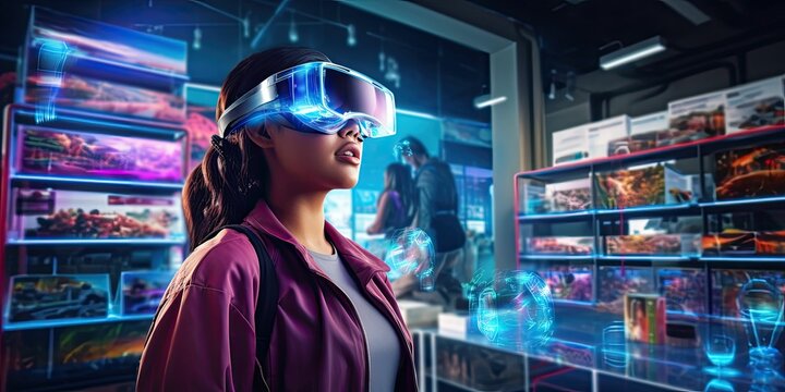 metaverse in smart retail industry concept, owner business can interact customer use augmented mixed virtual reality technology in shopping world marketing oppurtuinities increase advertising engaging