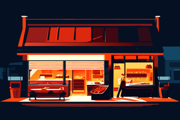 Small-town butcher shop. vektor illustation