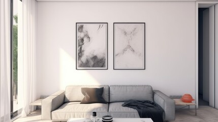 Contrasting Elegance: White Living Room with Striking Black Frame