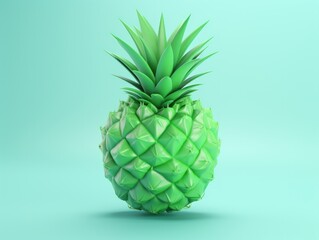 Vibrant Green Pineapple on Mint Background - Fresh and Tropical Fruit. 3d style imitation. Cartoon.