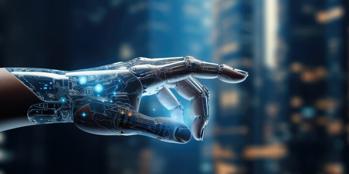 New technology trends in 2024 concept. Initiative innovation and technology. Digital and technology transformation in business and industry. 3D rendering AI robot and human hand on digital background