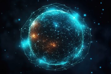 Obraz premium Futuristic network of vibrant blue lines forming a sphere of energy, representing interconnectedness and technological advancement