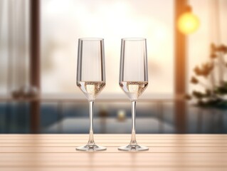 Two Wine Glasses on Table in Front of Window