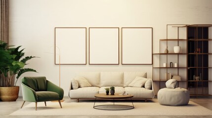 Fototapeta na wymiar Eclectic Living: Illustration of a Vibrant Living Room with Diverse Furniture Sizes