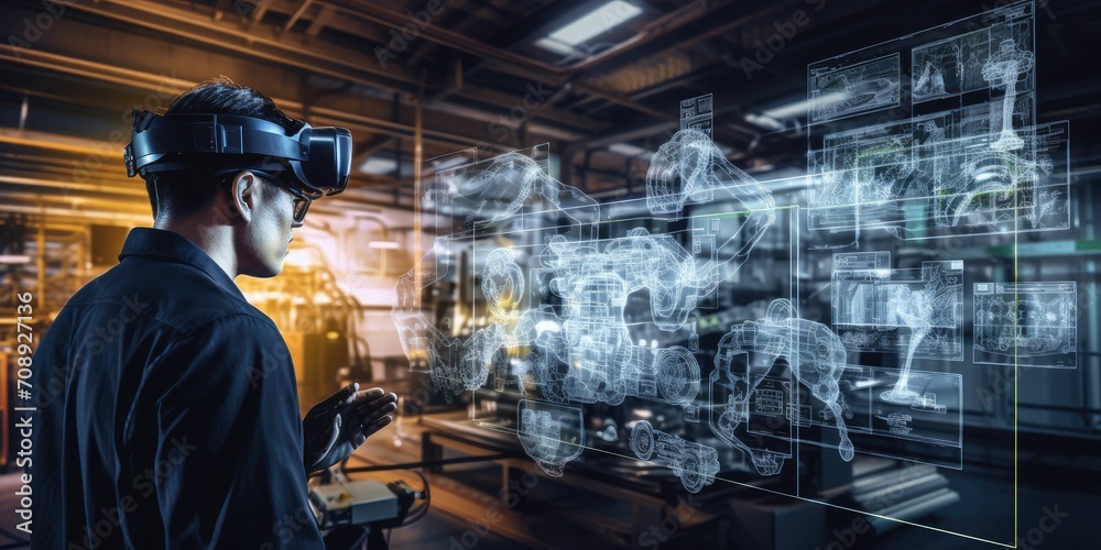 Wall mural smart industry 4.0 futuristic technology concept, engineer use artificial intelligence combine augme