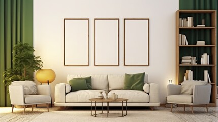 Eclectic Living: Illustration of a Vibrant Living Room with Diverse Furniture Sizes