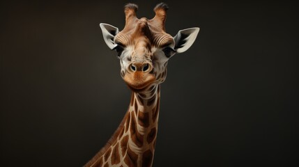  a close up of a giraffe's face with its eyes wide open and a black background with only one giraffe's head and one giraffe's head visible.