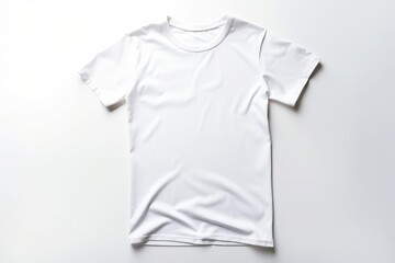 White unpatterned short-sleeved T-shirt flat on white background, T-shirt mockup, white short-sleeved T-shirt template
