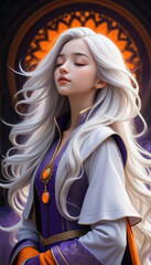 AI generated illustration of a beautiful Woman with long white hair , vibrant realistic colors , 



