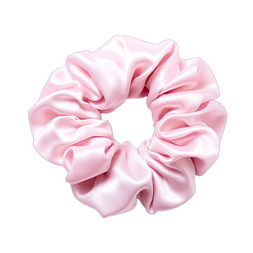 A Trendy pink Scrunchie.. Isolated on a Transparent Background. Cutout PNG.