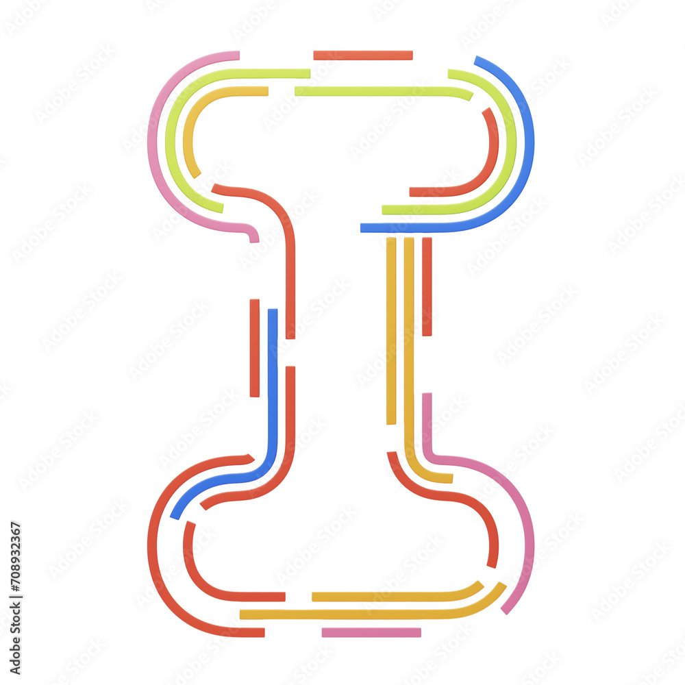 Fototapete i letter 3d shape stripes text. 3d illustration, 3d element, 3d rendering. 3d visualization isolated
