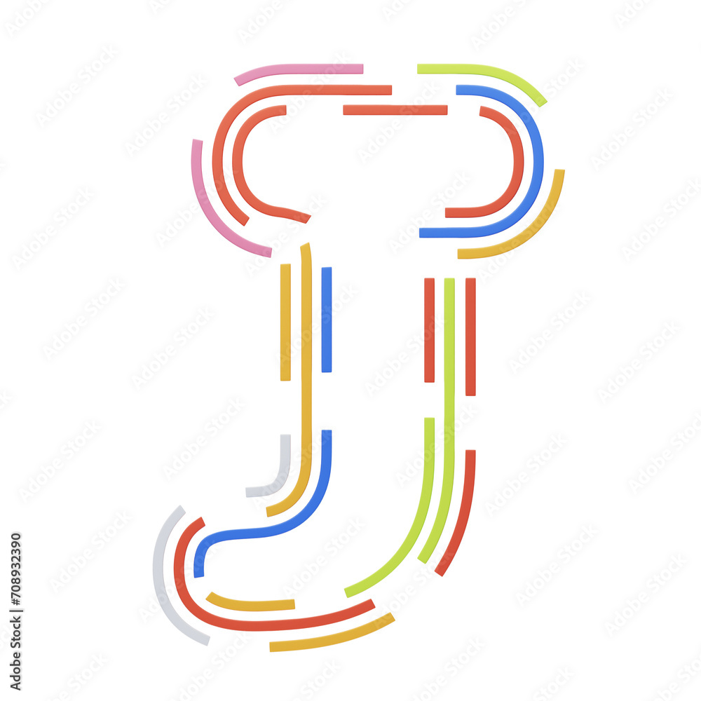 Fototapete j letter 3d shape stripes text. 3d illustration, 3d element, 3d rendering. 3d visualization isolated