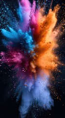 A colorful colorful powder explosion on a black background. Generative AI.