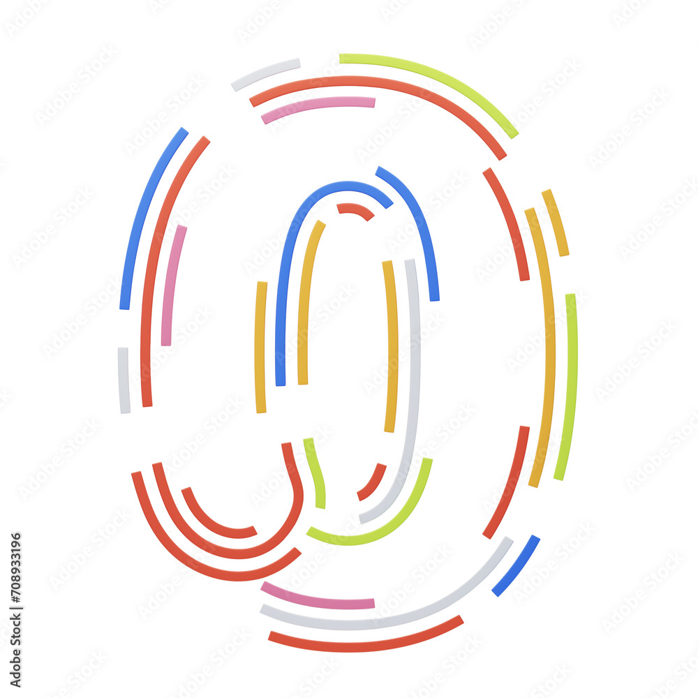 Fototapete 3d number 0 shape stripes text. 3d illustration, 3d element, 3d rendering. 3d visualization isolated