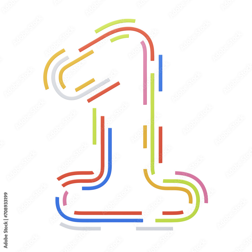 Fototapete 3d number 1 shape stripes text. 3d illustration, 3d element, 3d rendering. 3d visualization isolated