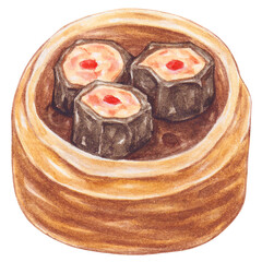 seaweed wrapped with shrimp, watercolor asian food design