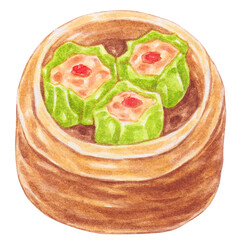 crab dumplings, watercolor asian food design