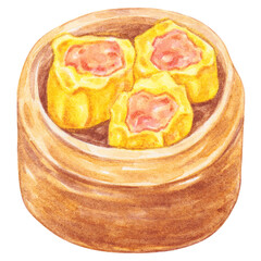 shrimp and pork dumplings, watercolor asian food design