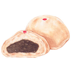 red beans buns, watercolor asian food design