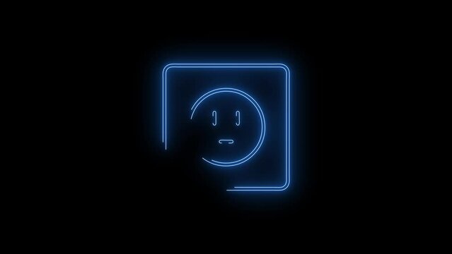 Video footage of Blue glowing Power socket neon icon. Looped Neon Lines abstract on black background. Futuristic laser background. Seamless loop. 4k video