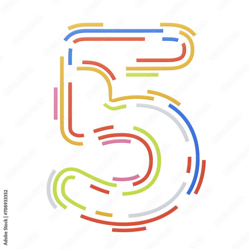 Poster 3d number 5 shape stripes text. 3d illustration, 3d element, 3d rendering. 3d visualization isolated